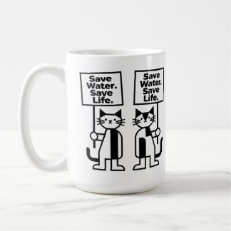 Save Water Save Life Cute Minimalist Cat Activist Coffee Mug