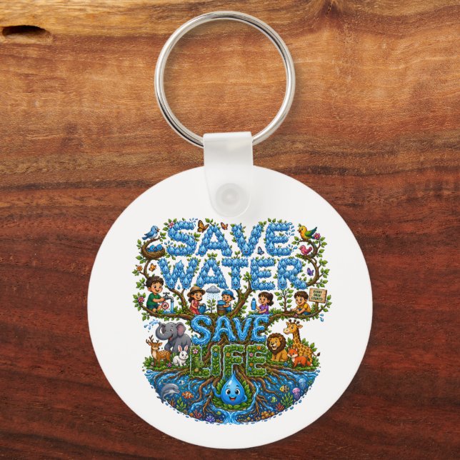 Save Water Save Life Environmental Conservation  Keychain (Front)