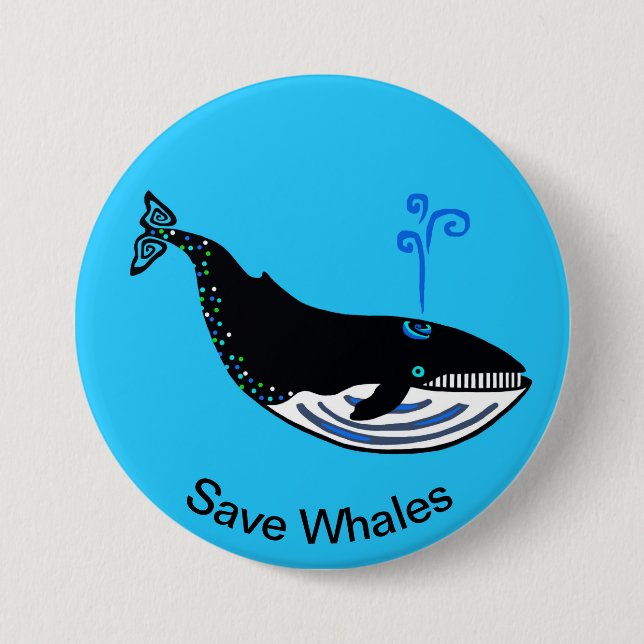Save WHALES - Endangered animal - Ocean blue 3 Inch Round Button (Front)
