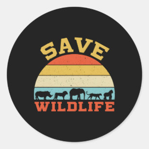 Save Wildlife Endangered Rhino Lion Elephant Tiger Classic Round Sticker