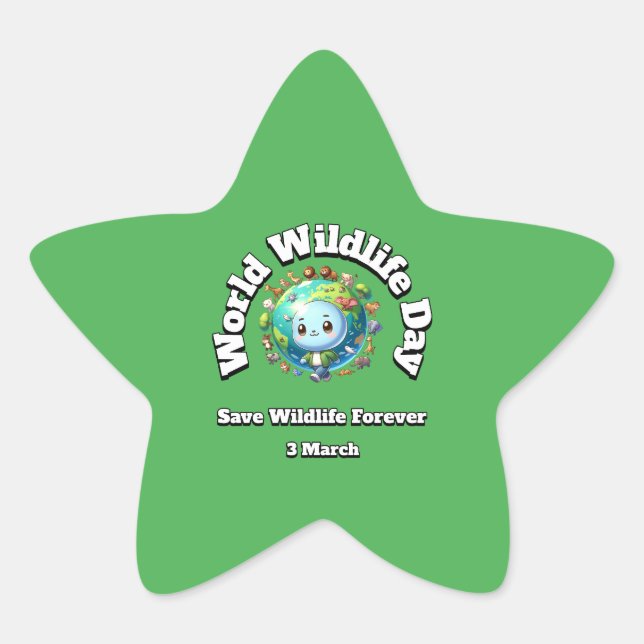 Save Wildlife. World Wildlife Day Star Sticker (Front)