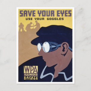 Save Your Eyes Vintage Goggles Safety Postcard