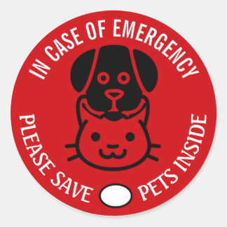 SAVE YOUR PET IN EMERGENCY! Alert First Responders Classic Round Sticker