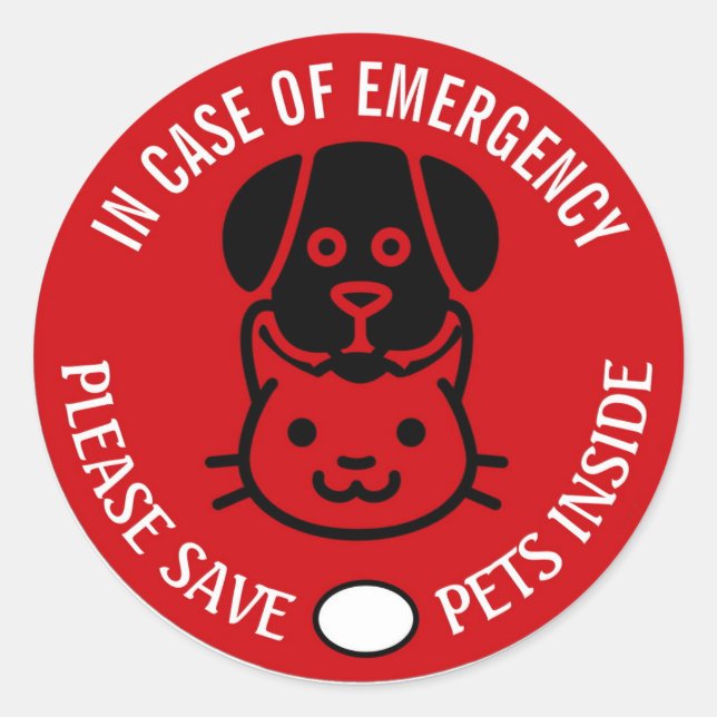 SAVE YOUR PET IN EMERGENCY! Alert First Responders Classic Round Sticker (Front)