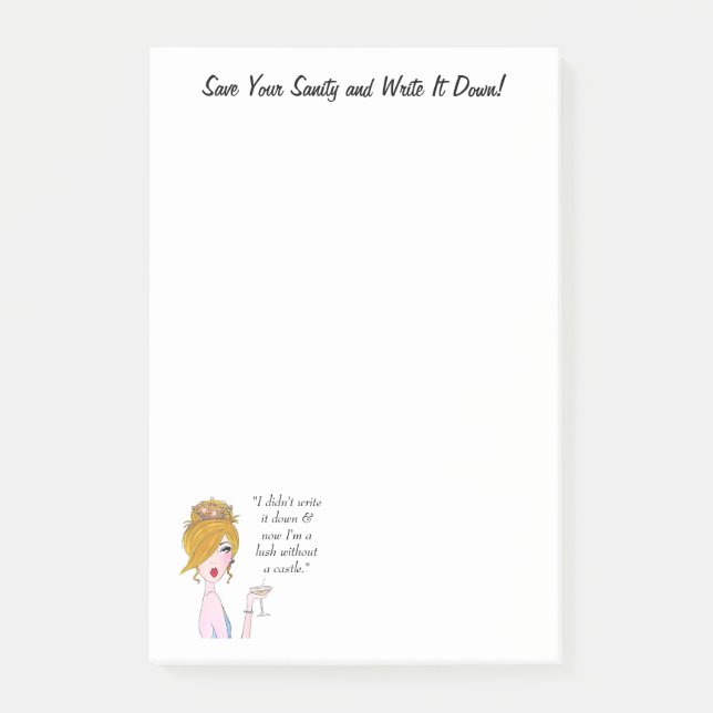 "Save Your Sanity & Write It Down!" DIVA Post-it Notes (Front)