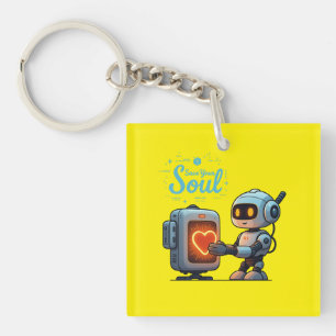 Save Your Soul Cute Robot Holding Heart – Futurist Keychain