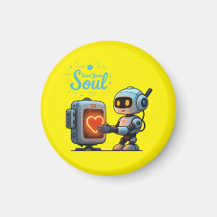 Save Your Soul Cute Robot Holding Heart – Futurist Magnet