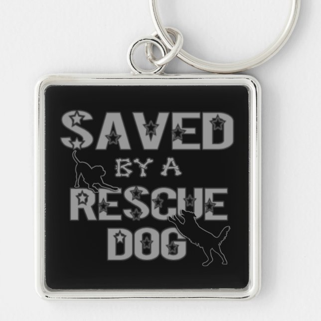 Saved By A Rescue Dog Silver Logo Key Chain (Front)