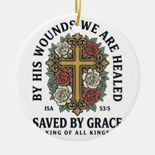 Saved By Grace Christian Cross Floral Shirt Ceramic Ornament
