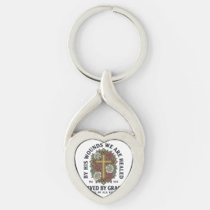 Saved By Grace Christian Cross Floral Shirt Keychain