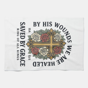 Saved By Grace Christian Cross Floral Shirt Kitchen Towel
