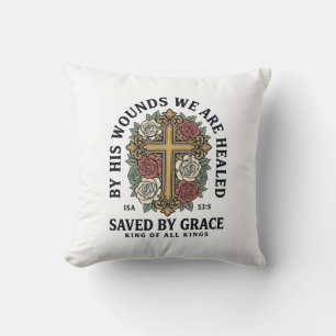 Saved By Grace Christian Cross Floral Shirt Throw Pillow