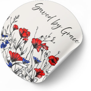 Saved by Grace Christian Floral Art  Classic Round Sticker