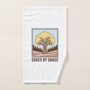 Saved by Grace Christian Tree Vintage Shirt Design Hand Towel