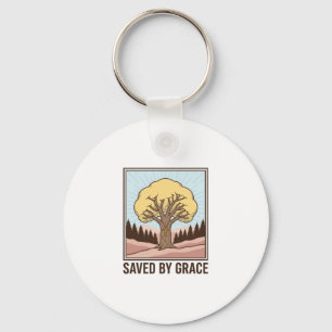 Saved by Grace Christian Tree Vintage Shirt Design Keychain