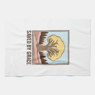 Saved by Grace Christian Tree Vintage Shirt Design Kitchen Towel