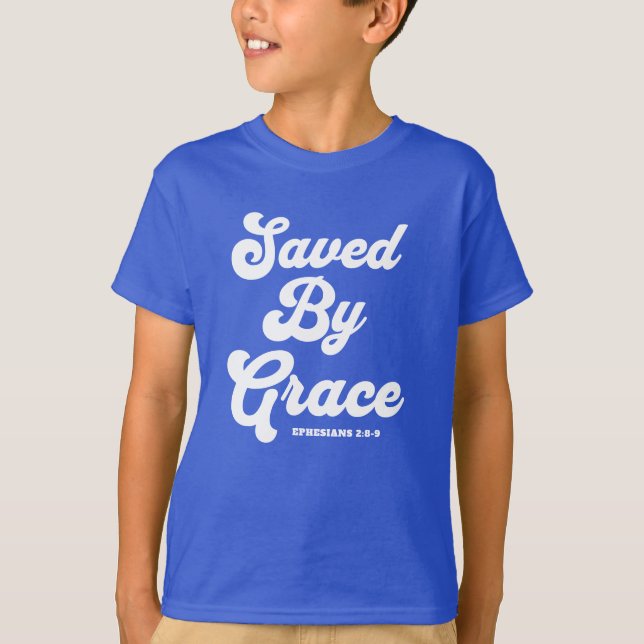 Saved By Grace Ephesians 2:8-9 Basic Dark  T-Shirt (Front)