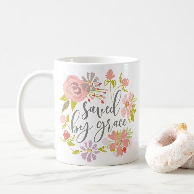 Saved By Grace - Ephesians 2:8 Coffee Mug (With Donut)