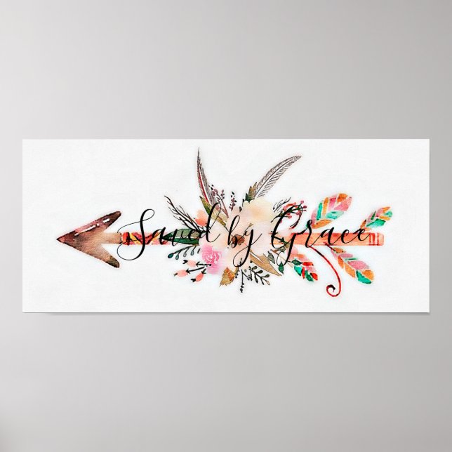 Saved by Grace floral arrow poster (Front)