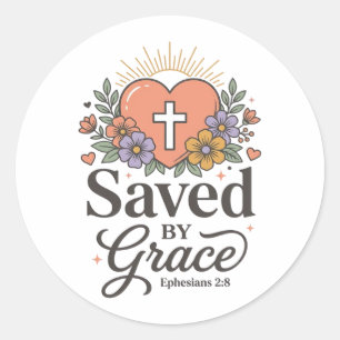 Saved By Grace Floral Christian Vector Shirt Classic Round Sticker