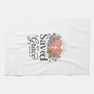 Saved By Grace Floral Christian Vector Shirt Kitchen Towel