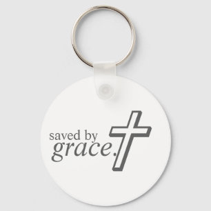 Saved by Grace in white Keychain