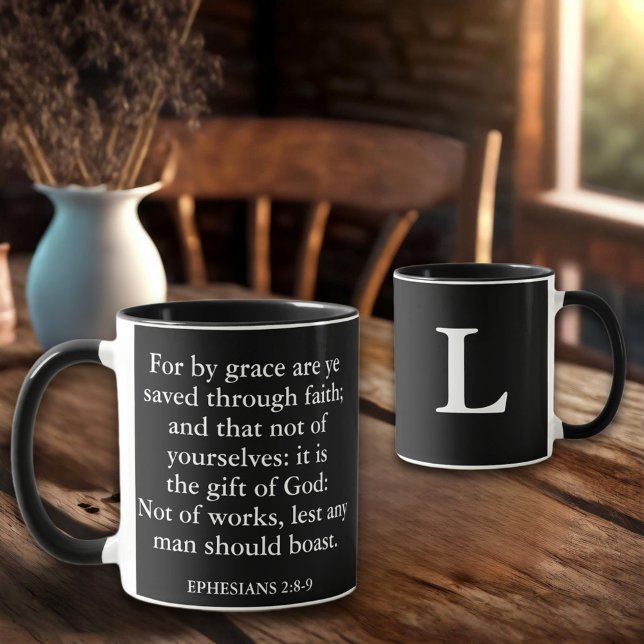 Saved By Grace KJV Bible Verse Christian Monogram  Mug (Creator Uploaded)