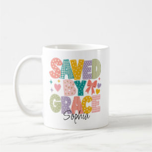 Saved By Grace Retro Christian Faith Personalized Coffee Mug