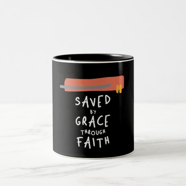 Saved By Grace Through Faith - Christian Quote Two-Tone Coffee Mug (Center)