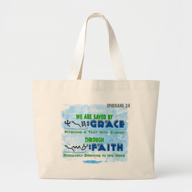 Saved By Grace Through Faith Large Tote Bag (Front)