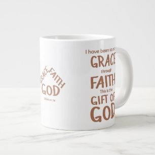 Saved By Grace Through Faith Tan Ephesians 2:8 Large Coffee Mug