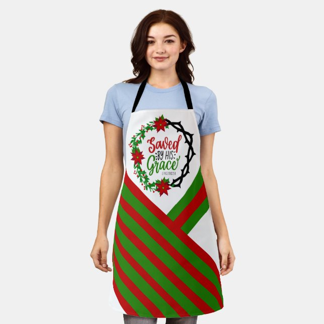 Saved by His Grace Christmas Wreath Apron (Worn)