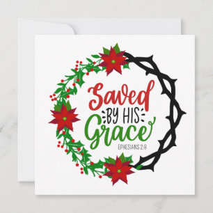 Saved by His Grace Christmas Wreath Holiday Card