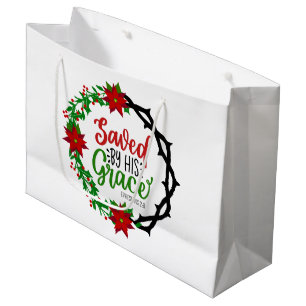 Saved by His Grace Christmas Wreath Large Gift Bag