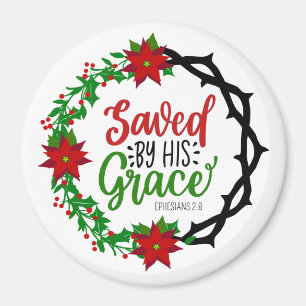 Saved by His Grace Christmas Wreath Magnet