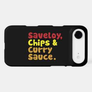 Saveloy, chips & Curry Sauce.