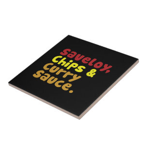 Saveloy, Chips & Curry Sauce. Tile