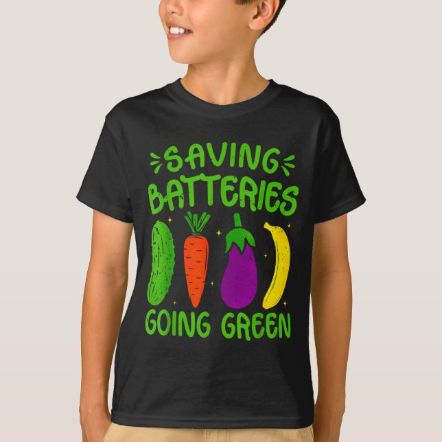 Saving Batteries Going Green Funny Inappropriate H T-Shirt (Front)
