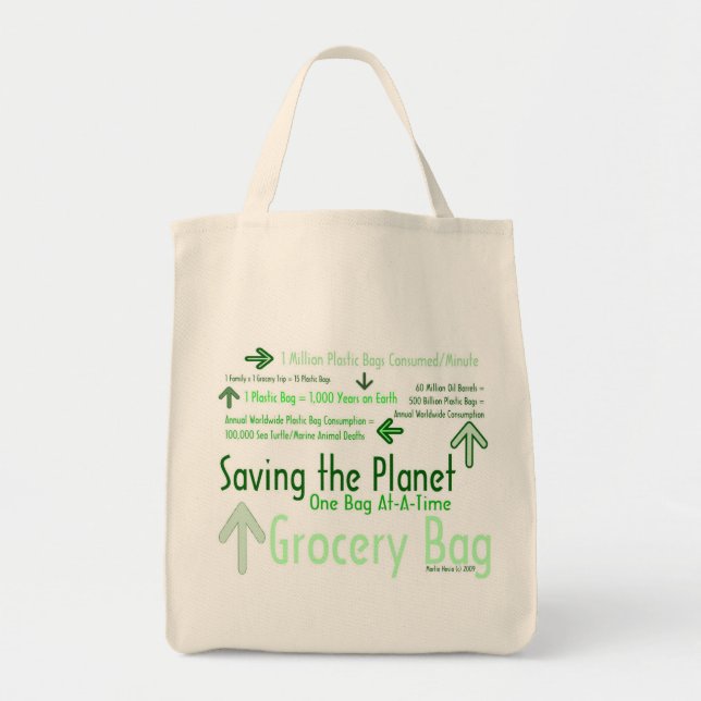 Saving the Planet One Bag At-A-Time Grocery Bag 2 (Front)