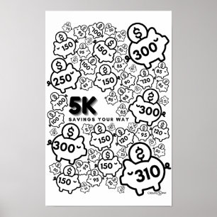 Savings tracker - save $5k in 52 weeks - colour in poster