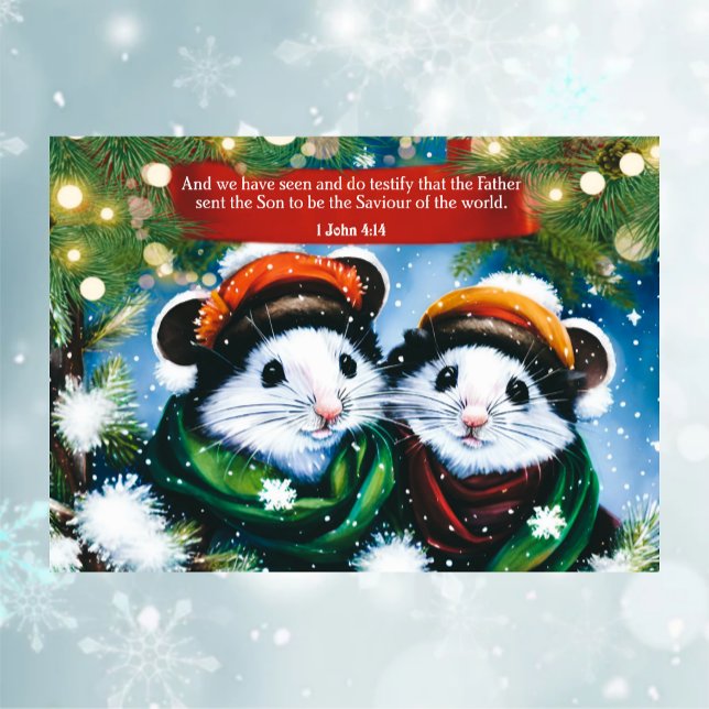 Saviour Of The World Scripture Cute Mice Art Holiday Card (Creator Uploaded)