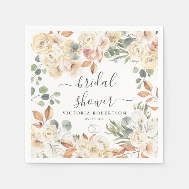 Savory Rustic Floral Bridal Shower Personalized Napkin (Front)