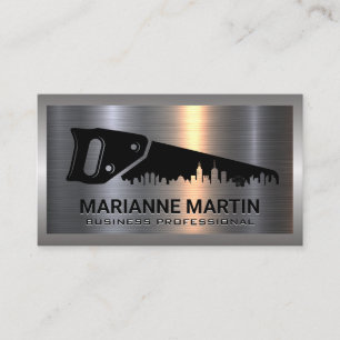 Saw and City Logo   Construction   Metallic Business Card