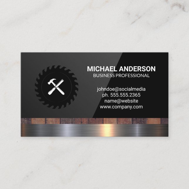 Saw and Hammer | Construction Carpentry Business Card (Front)