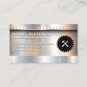 Saw Hammer   Metallic Brushed with Rivets Business Card