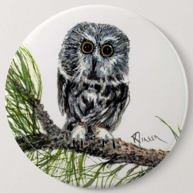 Saw Whet Owl Button (Front)