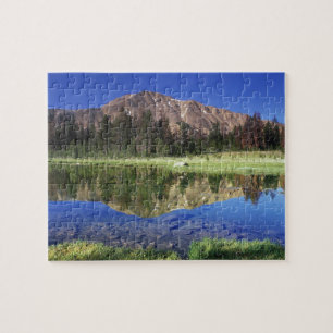 Sawtooth Mountains reflected in Fourth of July Jigsaw Puzzle