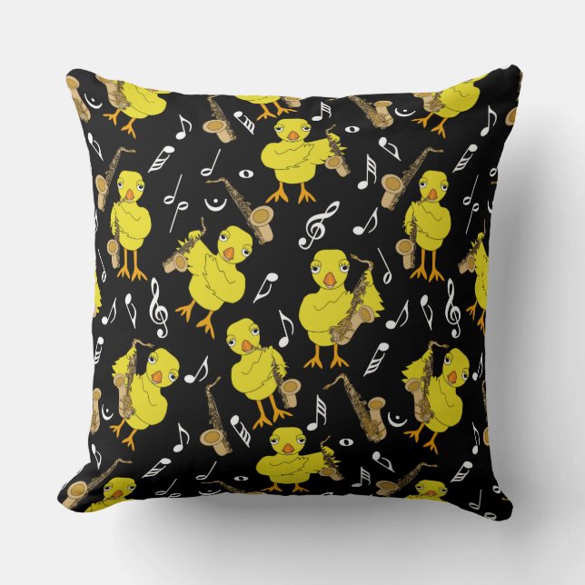 Sax Chick Saxophones Music Notes Throw Pillow (Front)