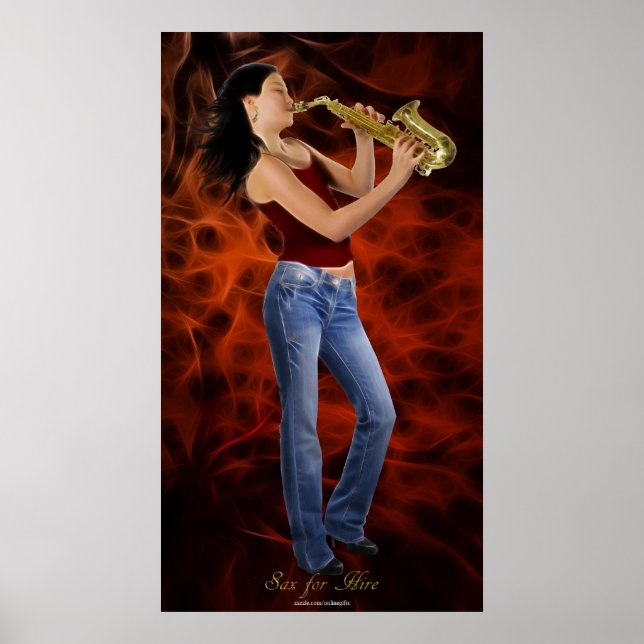 "SAX FOR HIRE" SAXOPHONE Music Poster d'art (Devant)