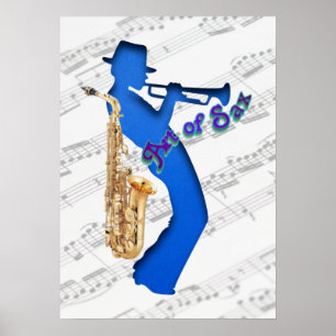 Sax Jazz Musician Blue Print Art Poster
